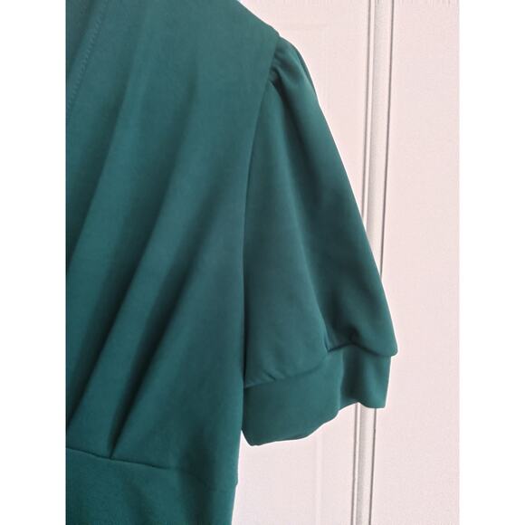 Christmas Retro glam emerald green dress pleated faux pearl SZ Small puff - Picture 5 of 6